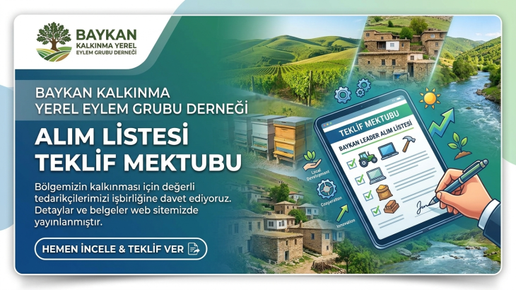 BAYKAN KALKINMA YEREL EYLEM GRUBU DERNEĞİ ALIM LİSTESİ TEKLİF MEKTUBU